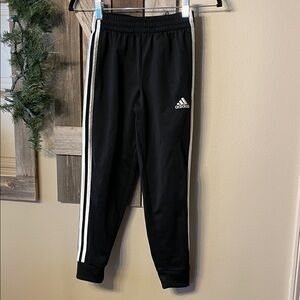 Adidas Kids Black Joggers with White Stripes